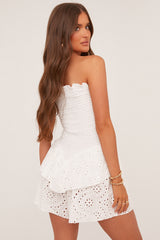 White Broderie Anglaise Shirred Bandeau Playsuit - Shantel