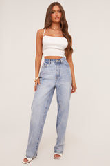 White Satin Cowl Neck Lace Up Back Cropped Top - Tia