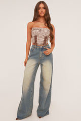 Beige Lace Up Corset Detail Cropped Top - Jovey