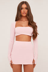 Pink Square Neck Cropped Top & Mini Skirt Co-ord Set - Regen