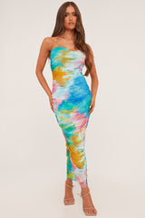 Multi Abstract Print Bandeau Ruched Midi Dress - Blossom