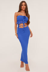 Blue Rosette Detail Cropped Top & Midi Skirt Co-ord Set - Olivie