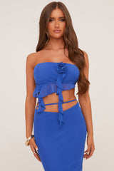 Blue Rosette Detail Cropped Top & Midi Skirt Co-ord Set - Olivie