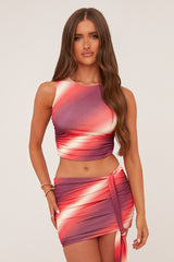 Multi Abstract Print Ruched Cropped Top & Mini Skirt Co-ord Set - Lillian