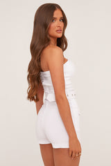 White Bandeau Self Belt Mini Playsuit - Juni