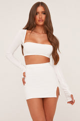 White Square Neck Cropped Top & Mini Skirt Co-ord Set - Regen