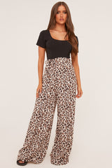 Black Leopard Print Round Neck Jumpsuit - Lewis