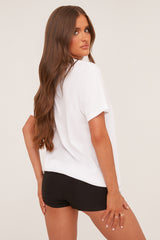 White Graphic Print Longline Oversized T-Shirt - Evi