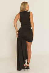 Black Draped Asymmetric Mini Dress - Esha