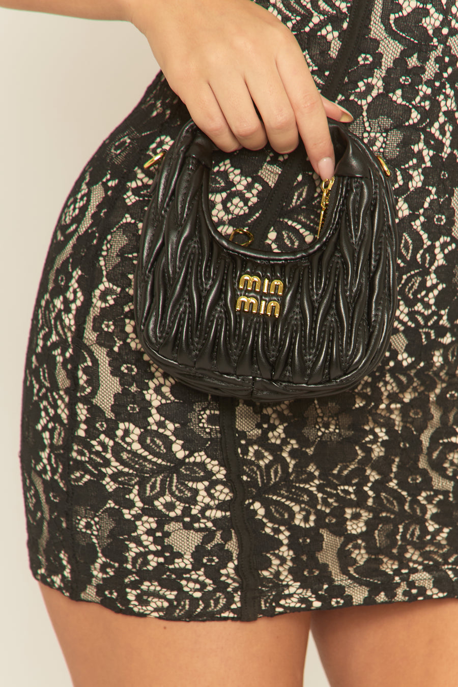 Black Textured Faux Leather Mini Bag - Bambi