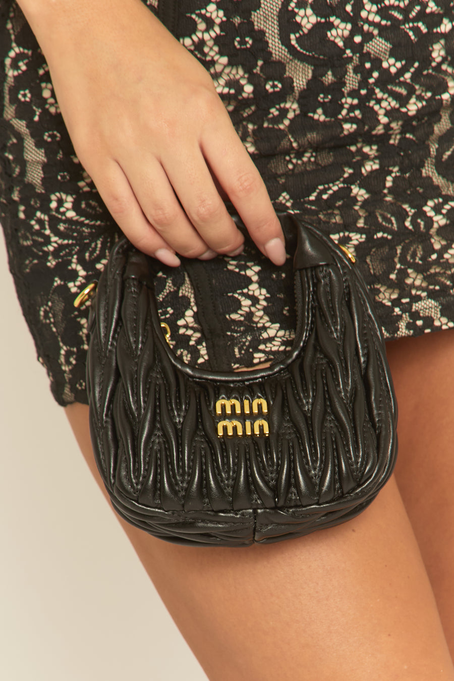 Black Textured Faux Leather Mini Bag - Bambi