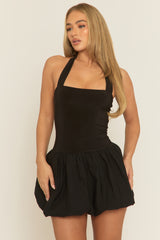 Black Halterneck Puffball Mini Dress - Ellin