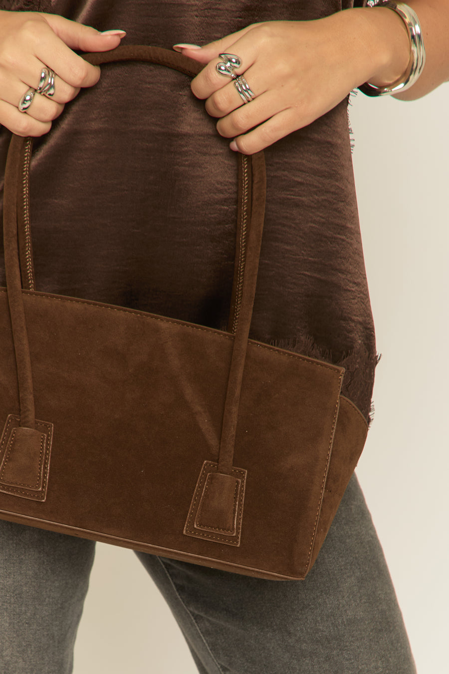 Brown Faux Suede Shoulder Bag - Blaine
