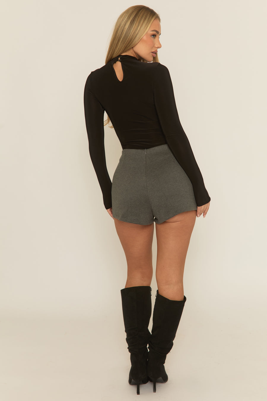 Grey Wool Look Split Front Skort - Nessie
