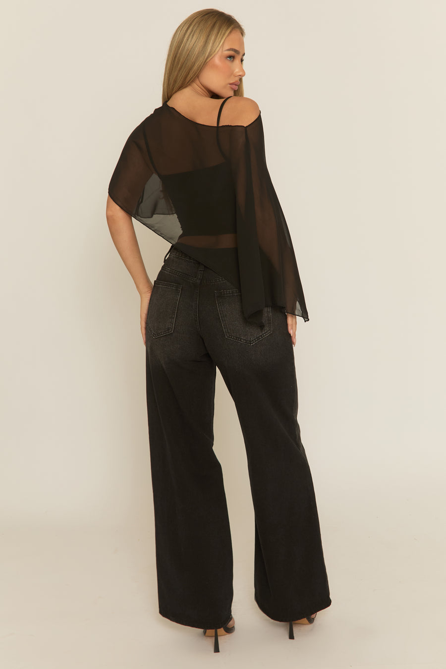 Black Mesh Cape Top - Denton