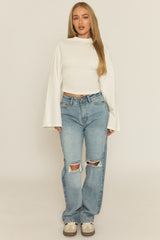 Petite Blue Denim Distressed Knee Jeans - Ivelisse