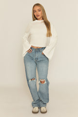 White Cinched Waist Long Sleeve Top - Myah