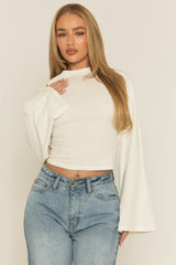 White Cinched Waist Long Sleeve Top - Myah