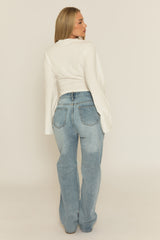 Petite Blue Denim Distressed Knee Jeans - Ivelisse