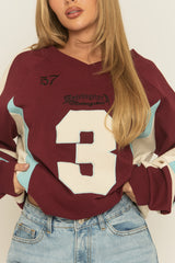 Wine Varsity Embroidered Oversized Sweater - Ameela