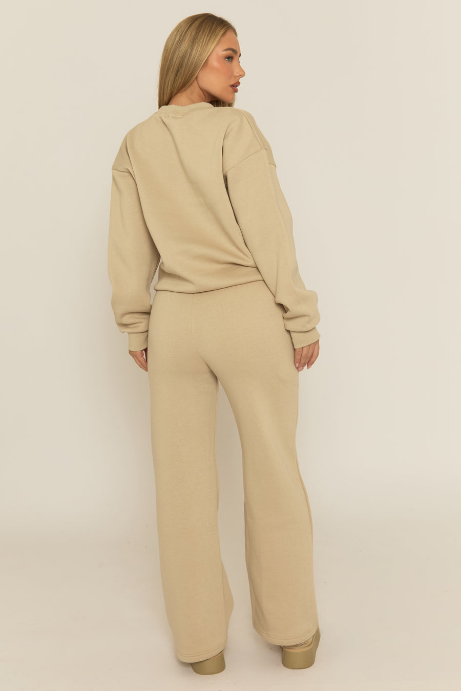 Beige Contrast Motif Jumper and Joggers Loungewear Co-ord Set - Oleen
