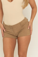 Beige Cord Micro Shorts - Alvie
