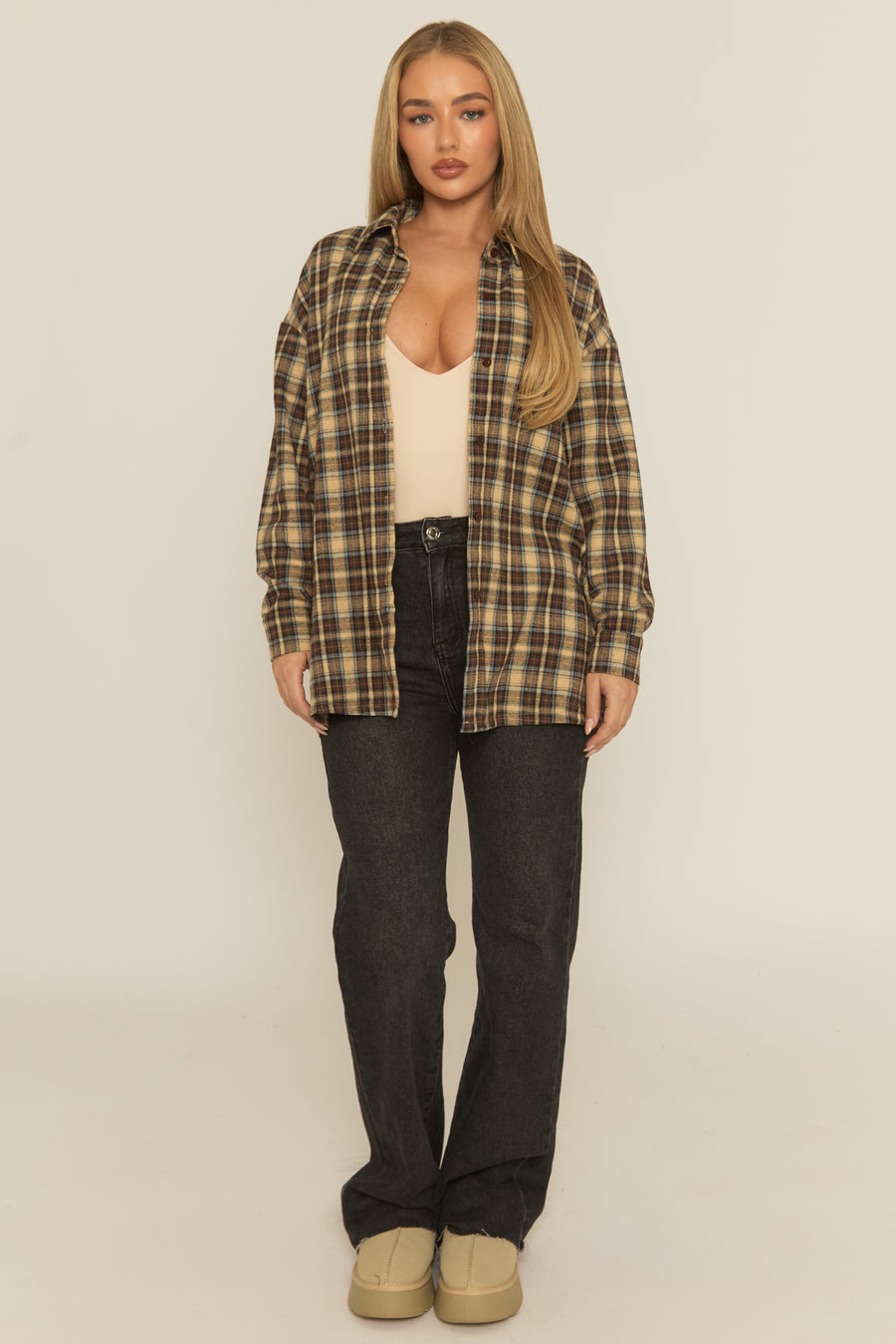 Brown Oversized Check Shirt - Roxanna
