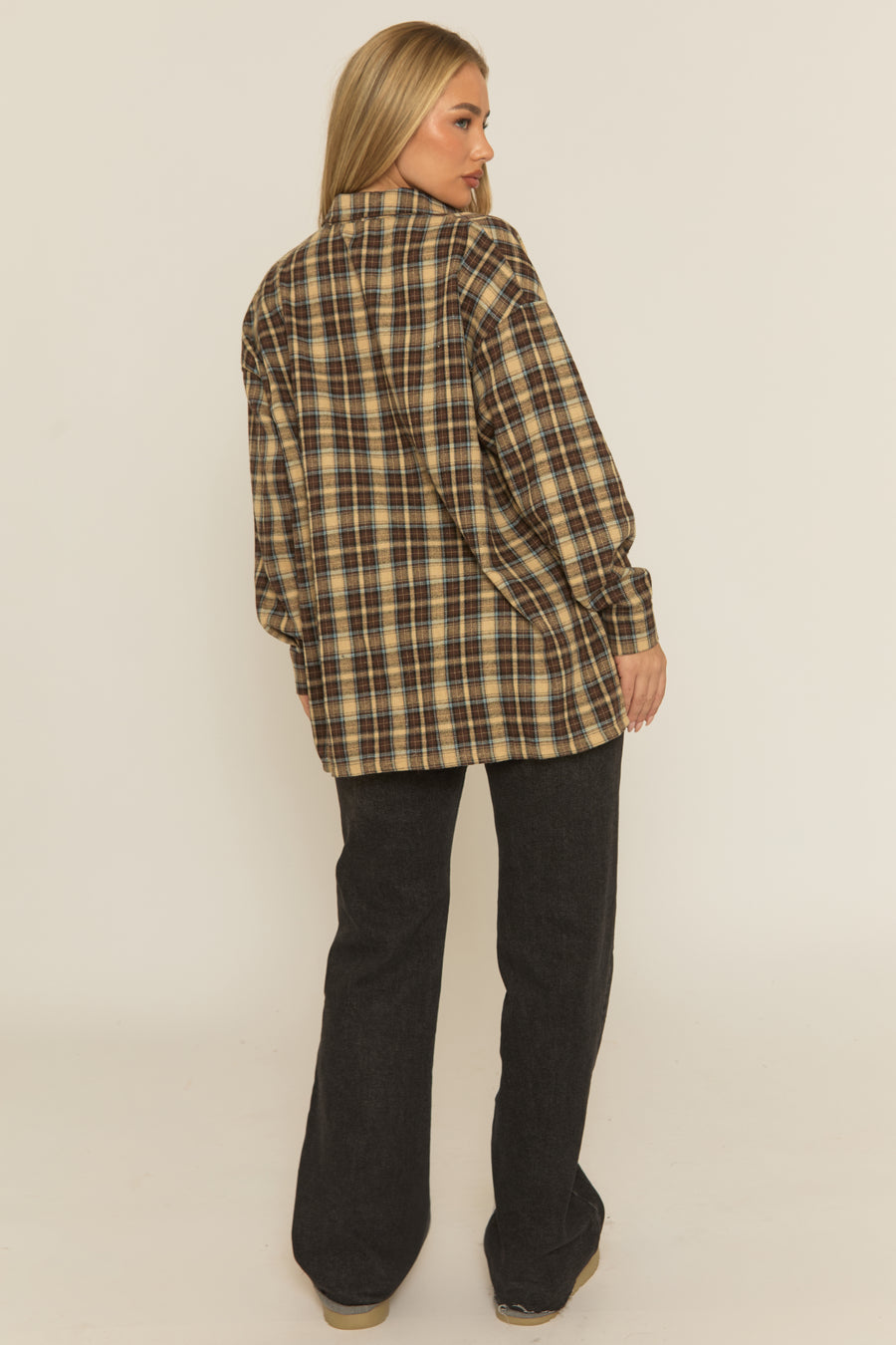 Brown Oversized Check Shirt - Roxanna