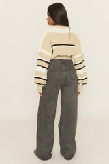 Beige Stripe Cropped Knit Jumper - Isobella