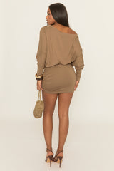 Chocolate Batwing Bardot Mini Dress - Clarice