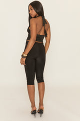 Black Eyelash Lace Halterneck Corset Top - Bethay