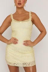 Butter Yellow Lace Mini Dress - Alessia