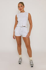 Grey Sleeveless Button Front Rib Top and Short Loungewear Co-ord Set - Zita