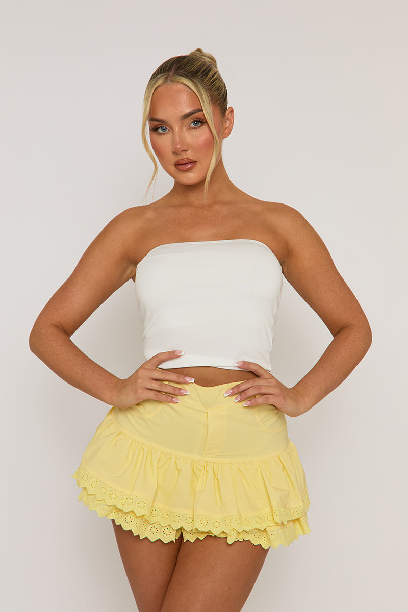 Butter Yellow Ruffle Broderie Skort - Seira
