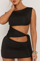 Black Off Shoulder Tie Side Mini Dress - Teresa