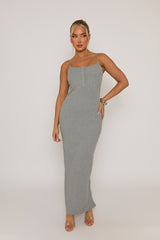 Grey Diamante Button Rib Midaxi Dress - Nera