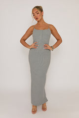 Grey Diamante Button Rib Midaxi Dress - Nera