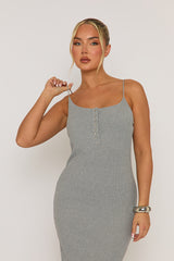 Grey Diamante Button Rib Midaxi Dress - Nera