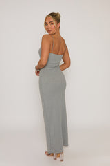 Grey Diamante Button Rib Midaxi Dress - Nera
