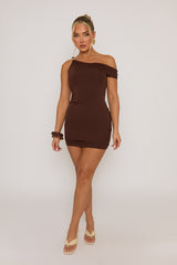Chocolate Asymmetric Trim Detail Mini Dress - Fabiana