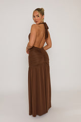 Chocolate Plunge Halterneck Maxi Dress - Fabrizia