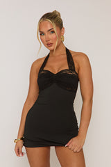 Black Lace Cup Halterneck Mini Dress - Giorgia