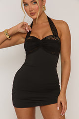 Black Lace Cup Halterneck Mini Dress - Giorgia