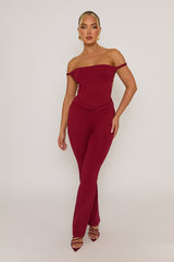 Wine Open Back Bardot Jumpsuit - Alessandra