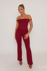 Wine Open Back Bardot Jumpsuit - Alessandra