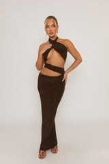 Chocolate Cut Out Halter Maxi Dress - Patrizia