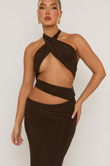 Chocolate Cut Out Halter Maxi Dress - Patrizia
