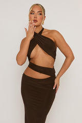 Chocolate Cut Out Halter Maxi Dress - Patrizia