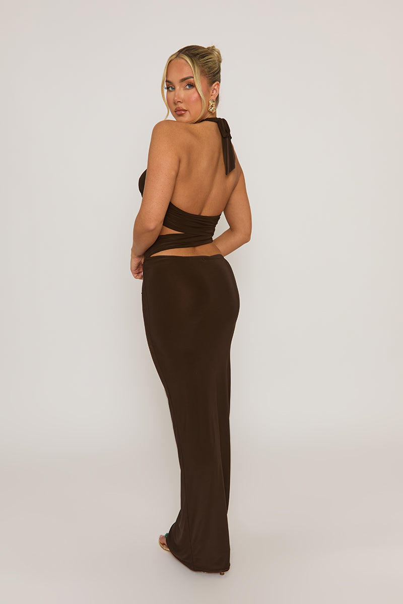 chocolate cut out dress Women's Petite Chocolate Cut Out Slinky Maxi Dress