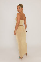 Champagne Acetate Slinky Halter Top & Maxi Skirt Co-ord Set - Alice